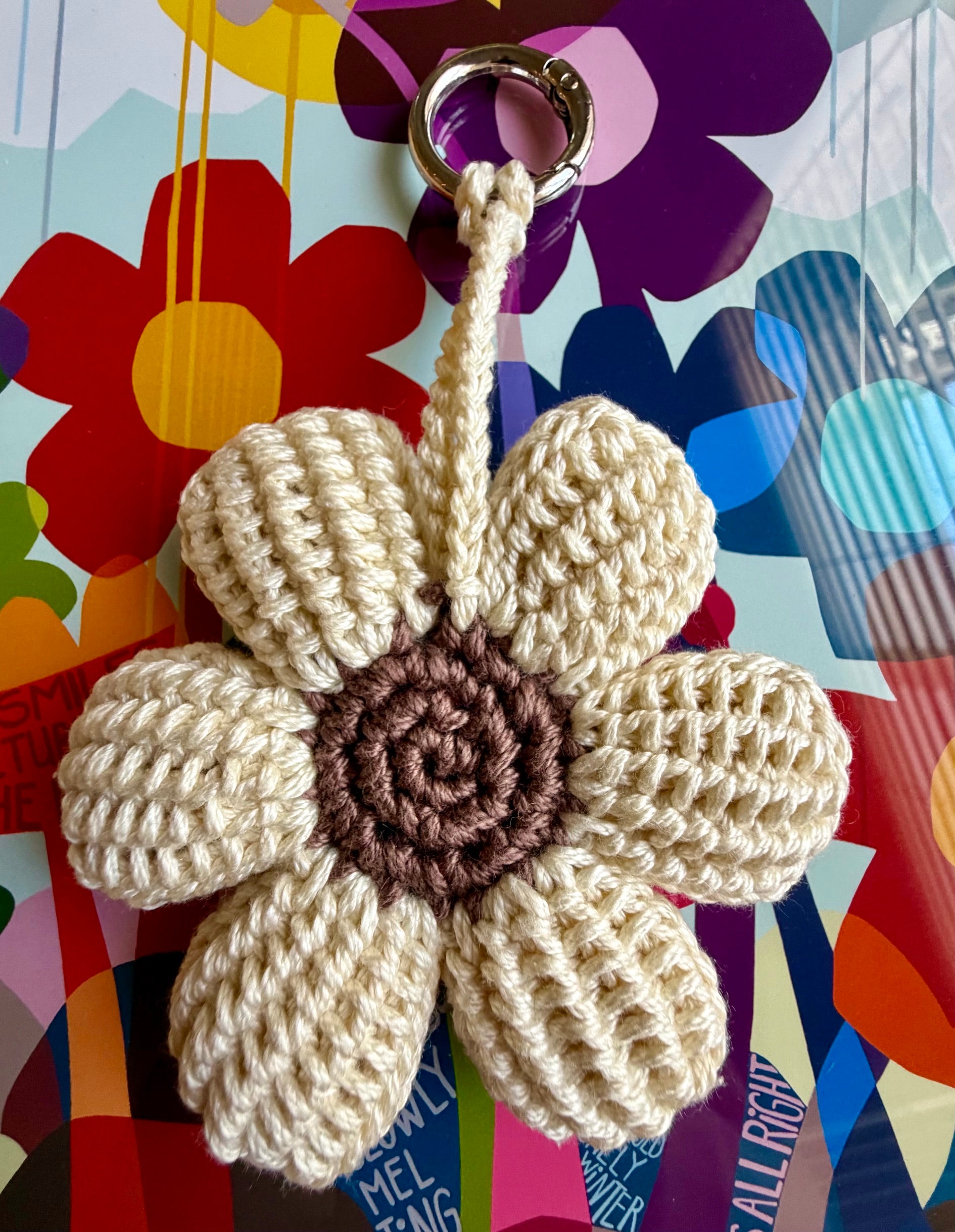 Cream Bloom Crochet Flower Bag Charm