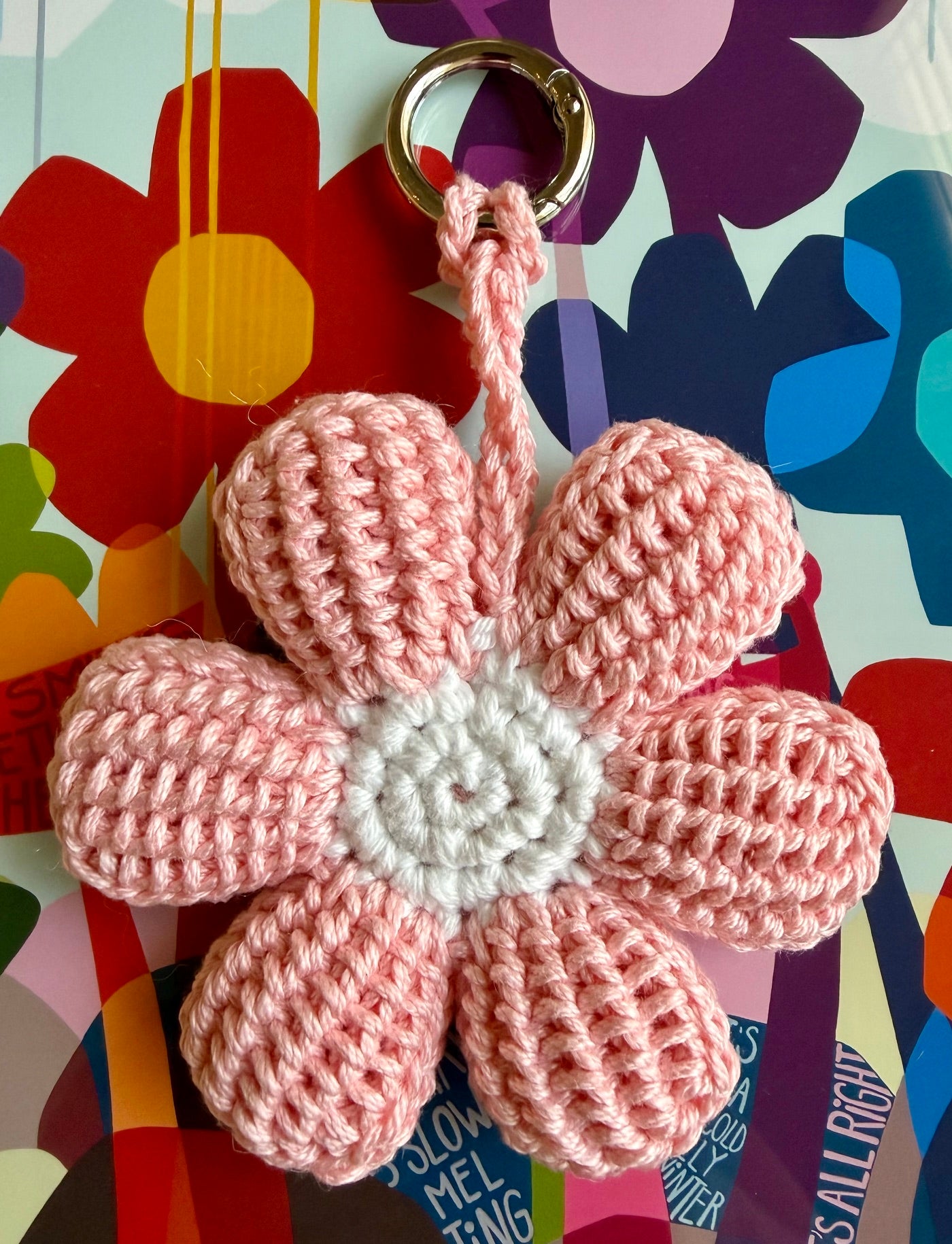 Pink Crochet Flower Bag Charm